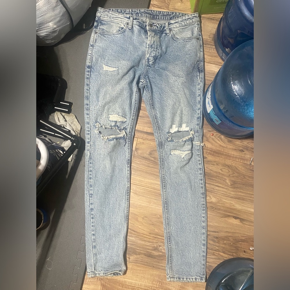 Ksubi Blue Skinny Jeans with Distressed Detailing